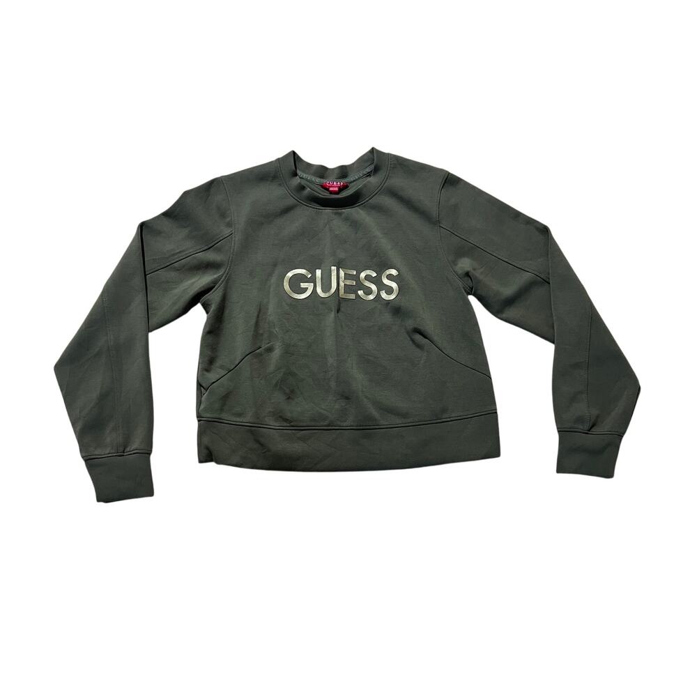 Guess Los Angeles Sweatshirt Women Size XS Olive Green Crewneck Cropped Logo